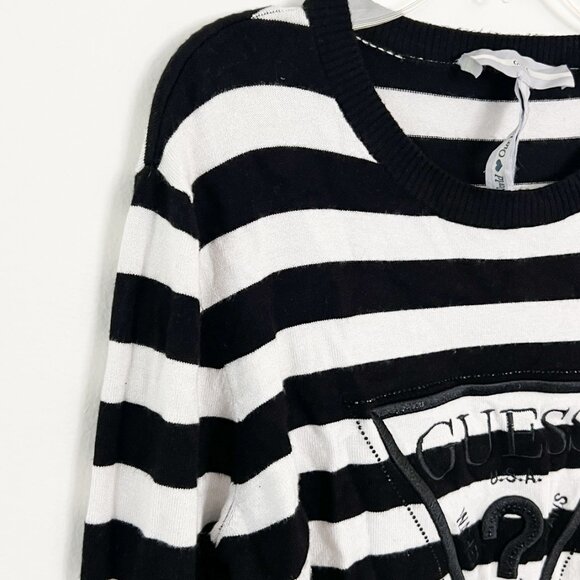 guess // eloise striped black and white embroidered triangle sweater M - Picture 4 of 8